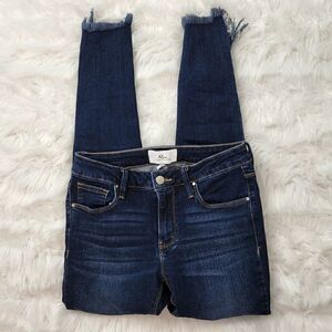 A2 Factory Distressed Raw Hem Skinny Fit Mid Rise Dark Wash Jeans Size 3